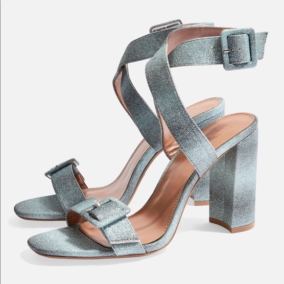 Topshop Glittering Blue and Grey Sandal Heels - Picture 8 of 8